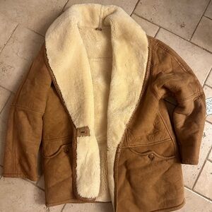 Vintage 70s Brown Genuine Lamb Shearling Coat with Cream Lining Size M Buscati